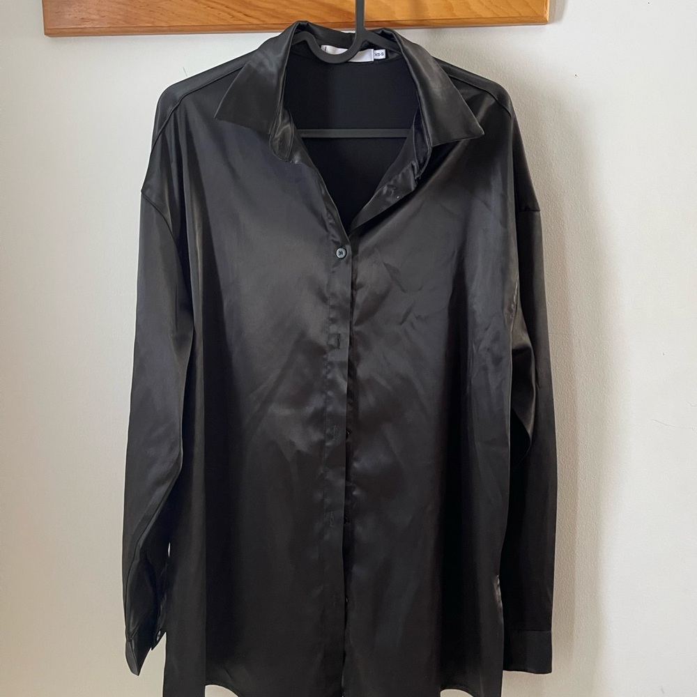 Adika Black Satin Button Down Shirt